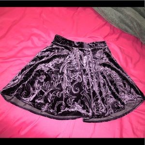 velvet, purple skater skirt with floral designs